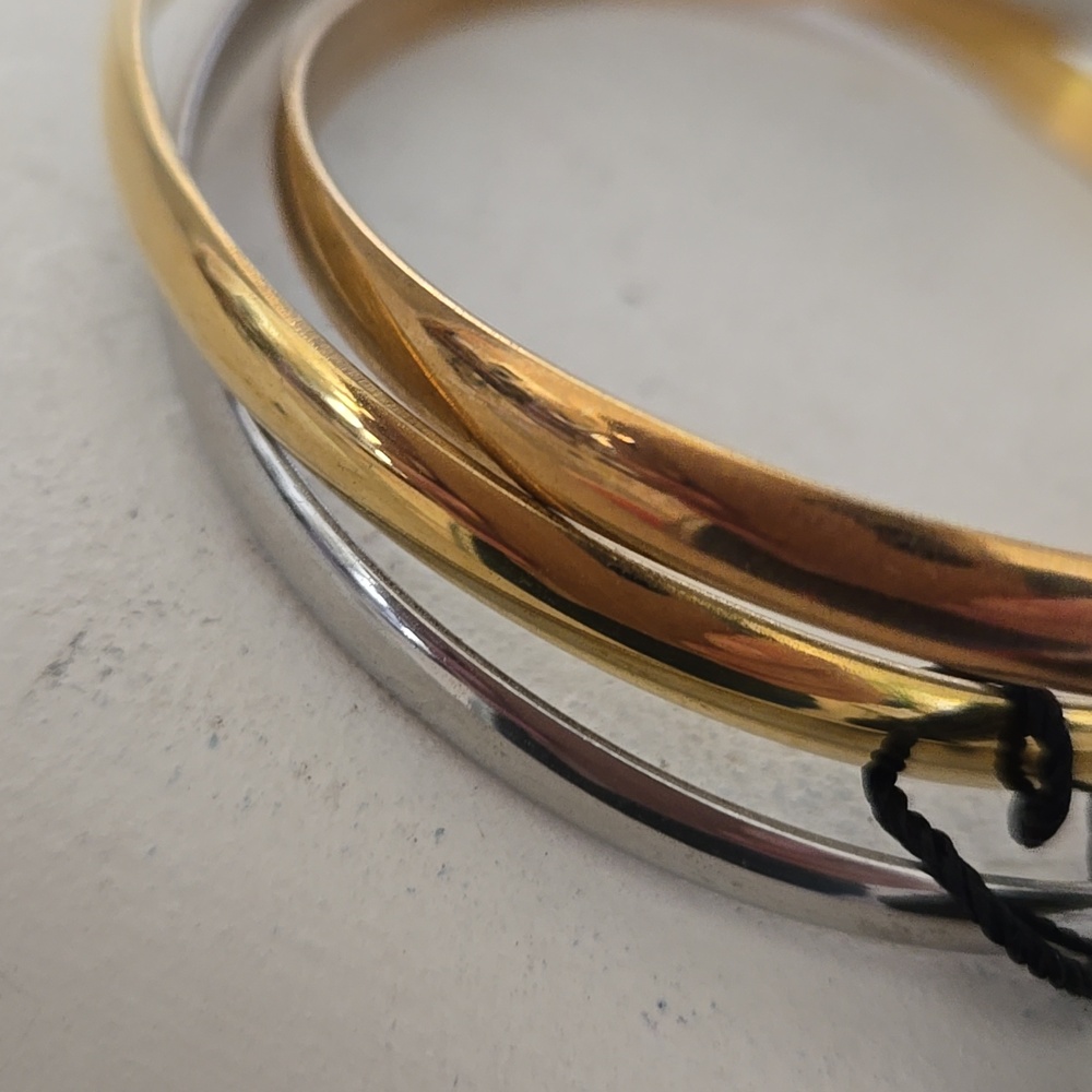 Tri-Tone Women's Linked Bangle Bracelet Set - Gold, Rose Gold & Silver - Picture 3 of 9